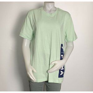Women’s T-Shirt Size M PUMA Oversize Jock Tag Tee Mist Green - Dark Deni TD29009